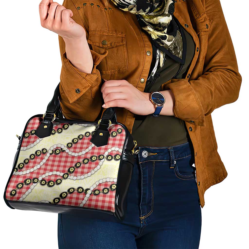 Red Palaka Hawaii Shoulder Handbag Kukui Nut Pikake Lei Hawaiian Tapa Pattern - Polynesian Pride