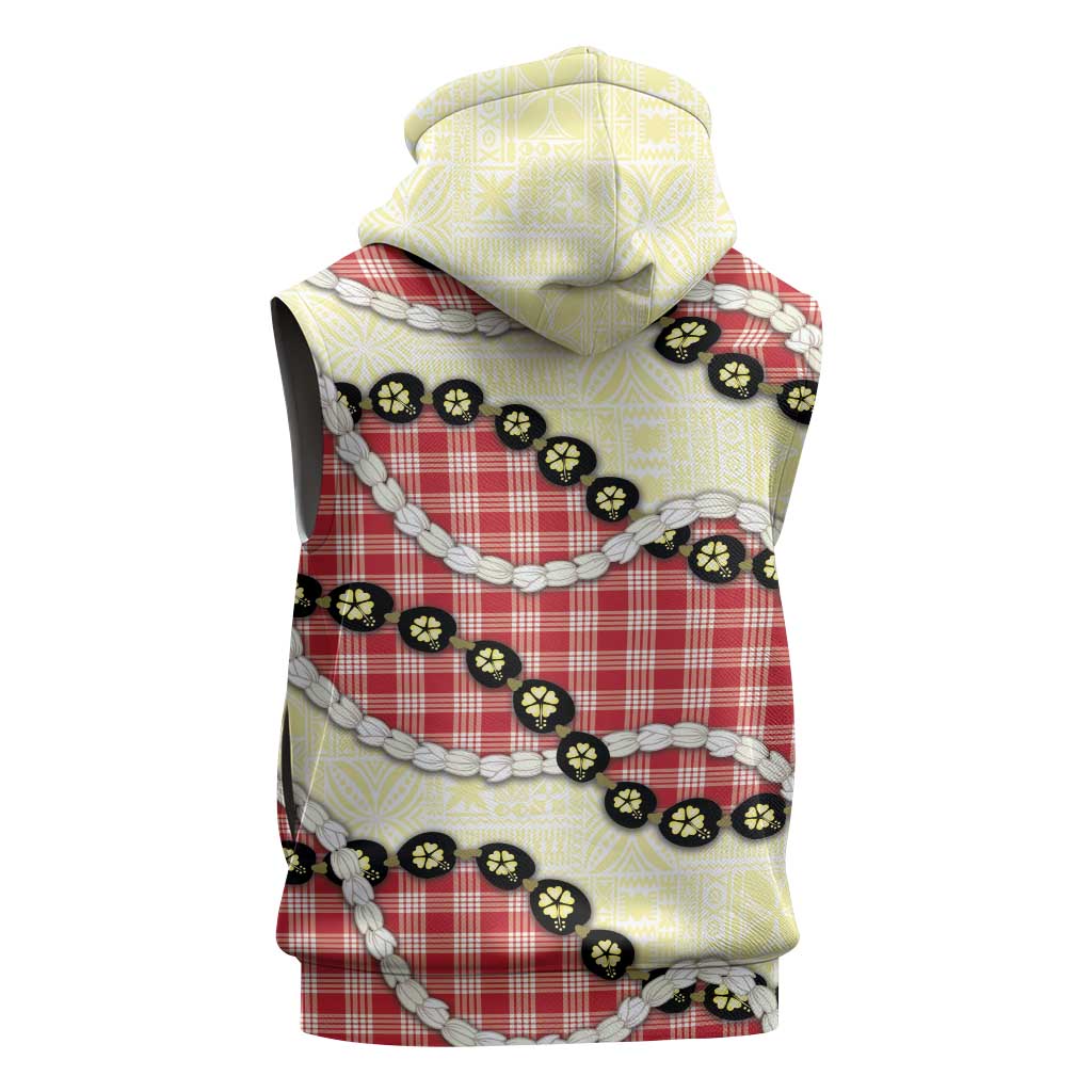 Red Palaka Hawaii Sleeveless Zip Hoodie Kukui Nut Pikake Lei Hawaiian Tapa Pattern - Polynesian Pride