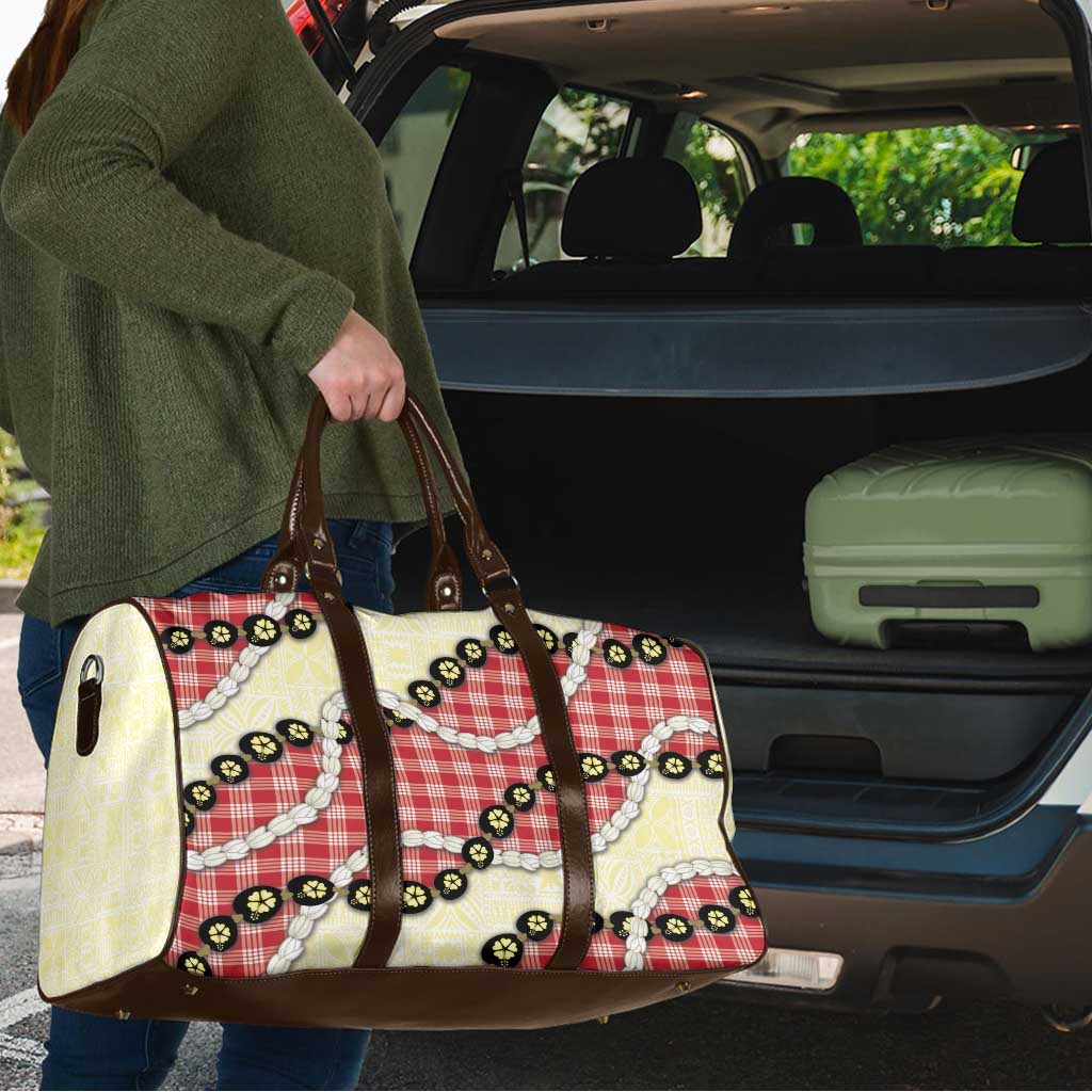 Red Palaka Hawaii Travel Bag Kukui Nut Pikake Lei Hawaiian Tapa Pattern - Polynesian Pride
