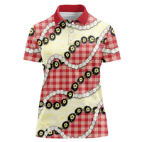 Red Palaka Hawaii Women Polo Shirt Kukui Nut Pikake Lei Hawaiian Tapa Pattern - Polynesian Pride