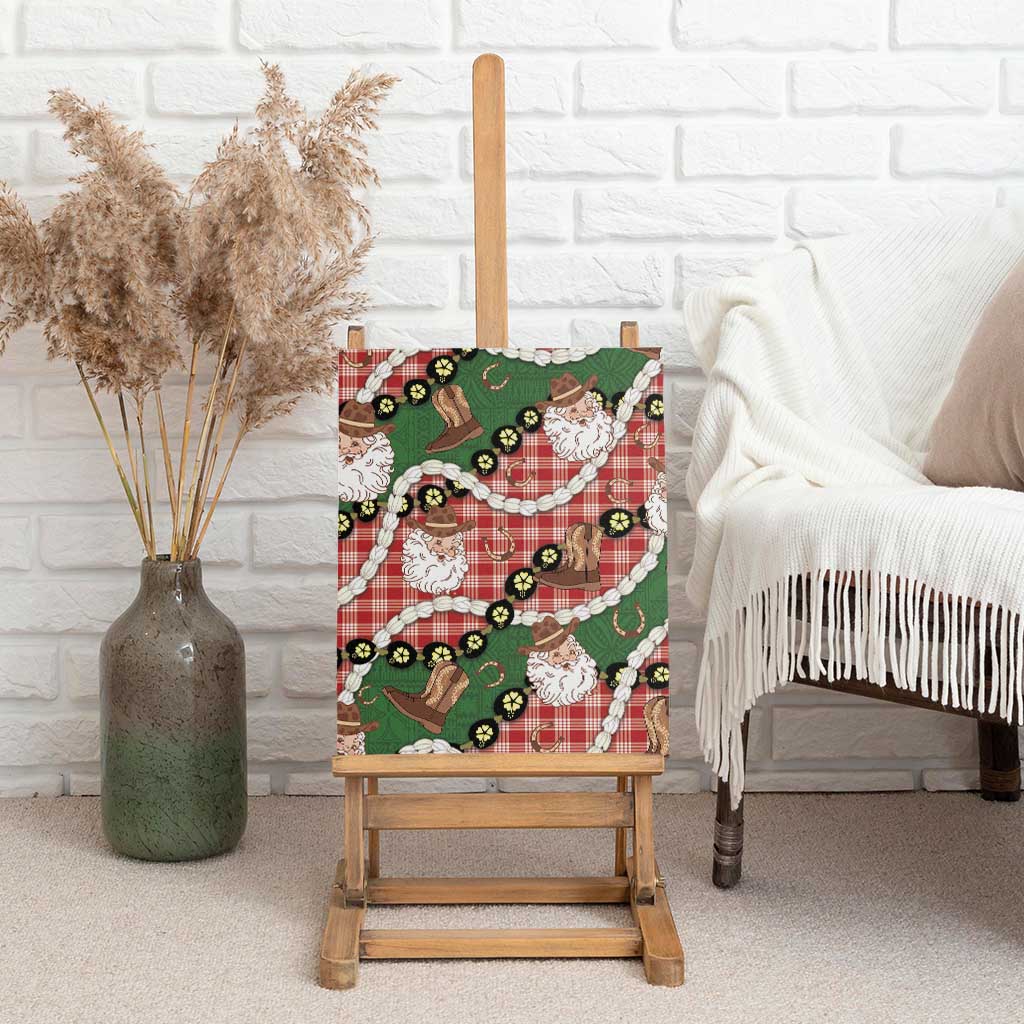 Cowboy Hawaii Mele Kalikimaka Canvas Wall Art Paniolo Kukui Nut Pikake Lei Red Version - Polynesian Pride