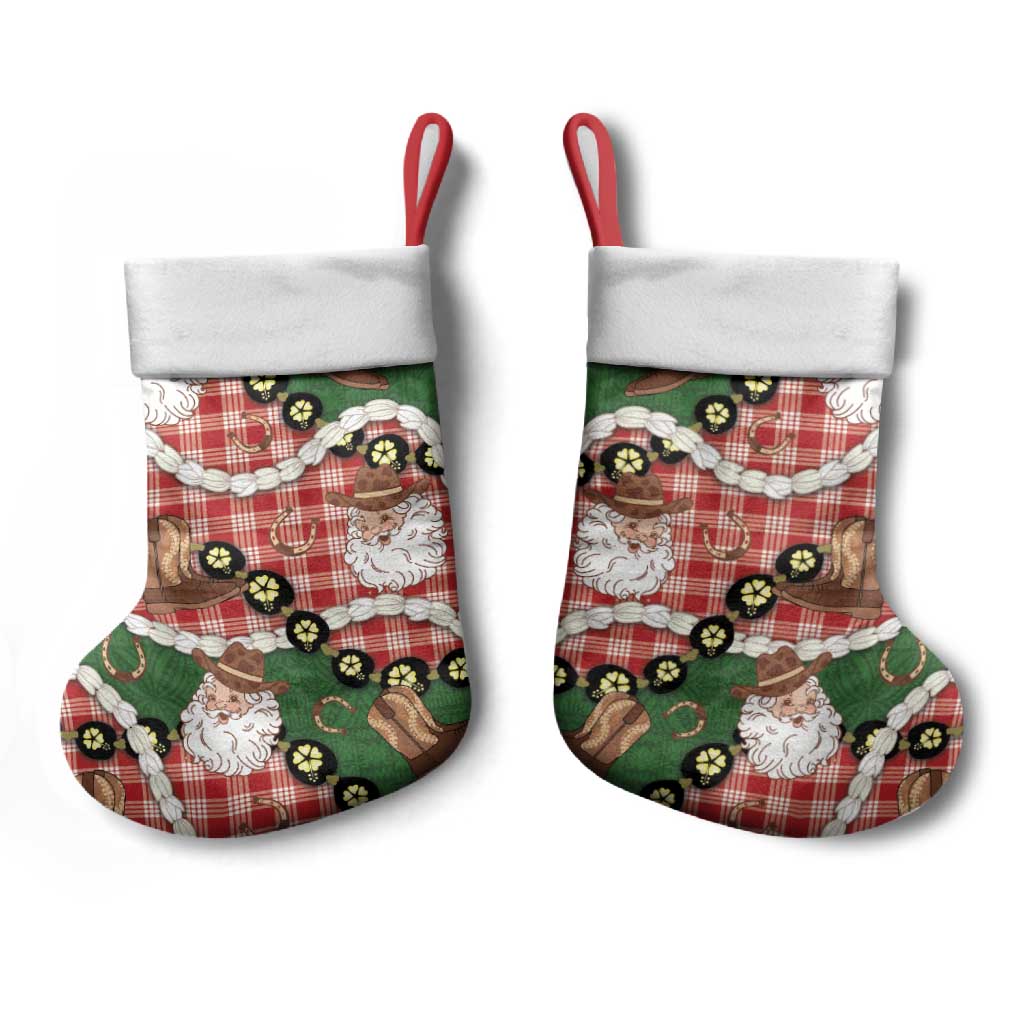 Cowboy Hawaii Mele Kalikimaka Christmas Stocking Paniolo Kukui Nut Pikake Lei Red Version LT14 - Polynesian Pride