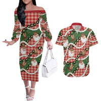 Cowboy Hawaii Mele Kalikimaka Couples Matching Off The Shoulder Long Sleeve Dress and Hawaiian Shirt Paniolo Kukui Nut Pikake Lei Red Version LT14 Red - Polynesian Pride