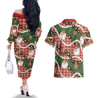 Cowboy Hawaii Mele Kalikimaka Couples Matching Off The Shoulder Long Sleeve Dress and Hawaiian Shirt Paniolo Kukui Nut Pikake Lei Red Version LT14 - Polynesian Pride