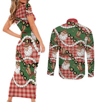 Cowboy Hawaii Mele Kalikimaka Couples Matching Short Sleeve Bodycon Dress and Long Sleeve Button Shirt Paniolo Kukui Nut Pikake Lei Red Version - Polynesian Pride