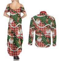 Cowboy Hawaii Mele Kalikimaka Couples Matching Summer Maxi Dress and Long Sleeve Button Shirt Paniolo Kukui Nut Pikake Lei Red Version - Polynesian Pride