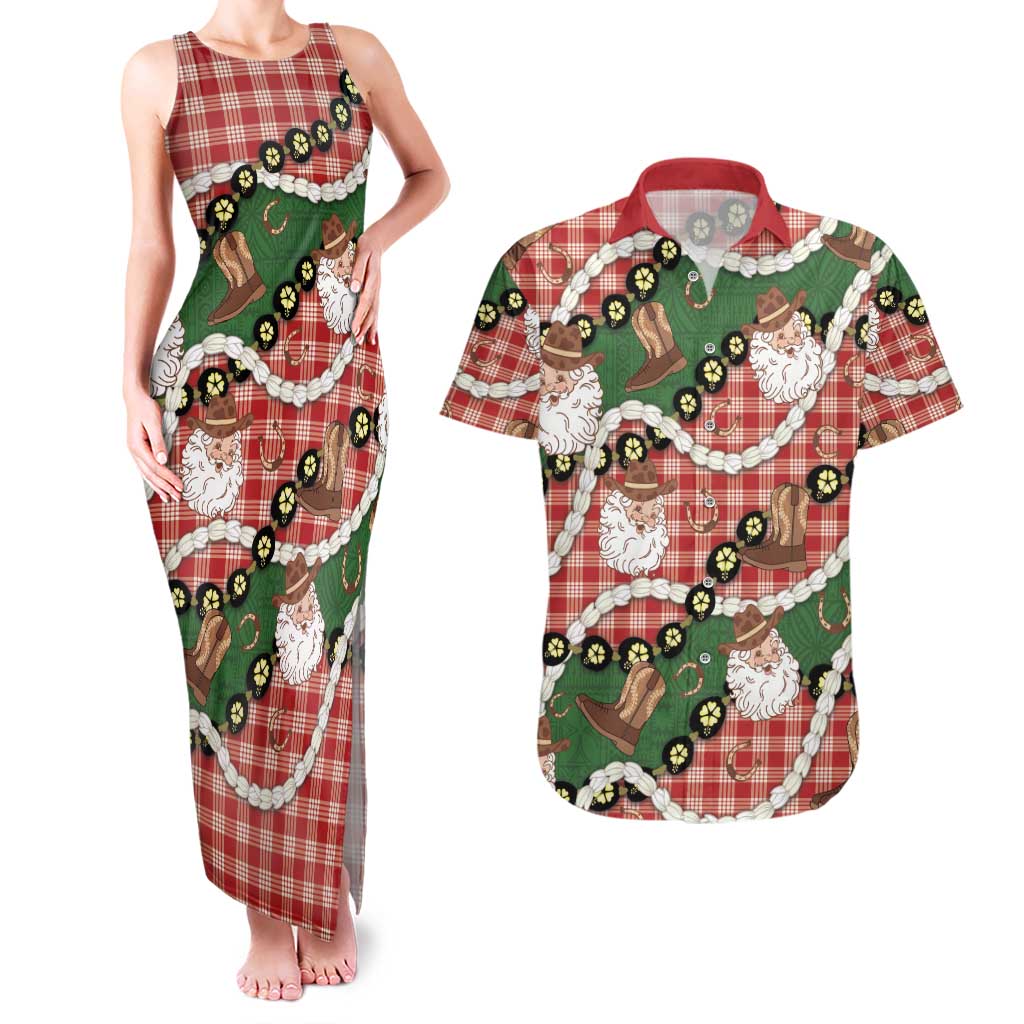 Cowboy Hawaii Mele Kalikimaka Couples Matching Tank Maxi Dress and Hawaiian Shirt Paniolo Kukui Nut Pikake Lei Red Version LT14 Red - Polynesian Pride