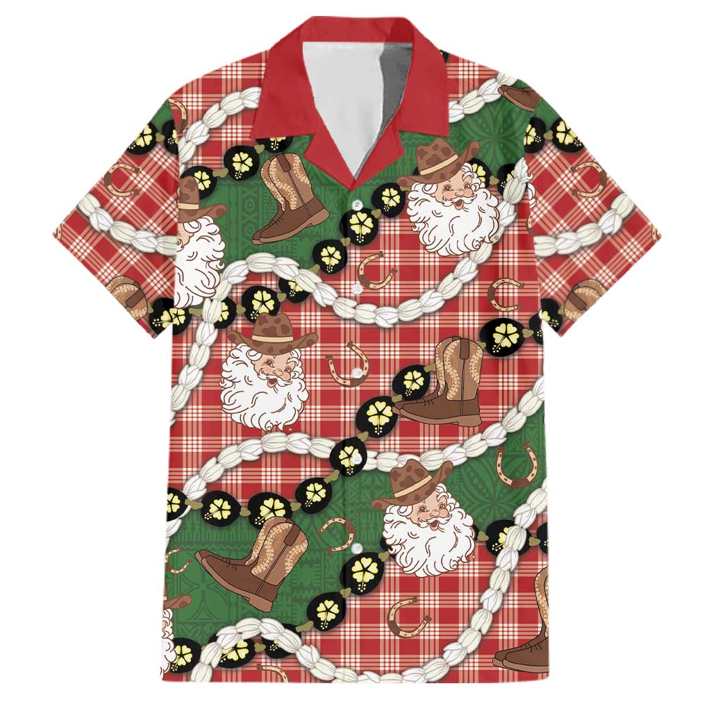 Cowboy Hawaii Mele Kalikimaka Family Matching Mermaid Dress and Hawaiian Shirt Paniolo Kukui Nut Pikake Lei Red Version LT14 Dad's Shirt - Short Sleeve Red - Polynesian Pride