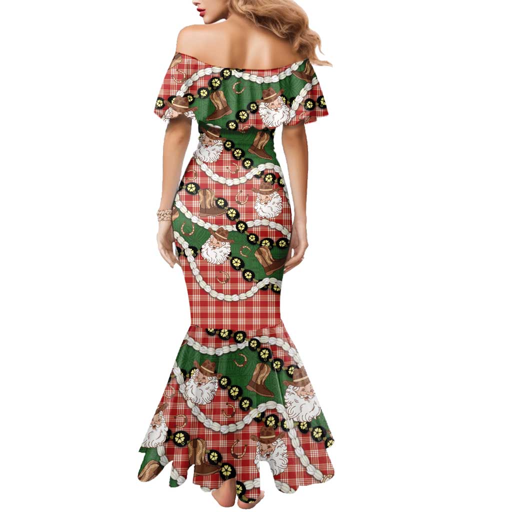 Cowboy Hawaii Mele Kalikimaka Family Matching Mermaid Dress and Hawaiian Shirt Paniolo Kukui Nut Pikake Lei Red Version LT14 - Polynesian Pride