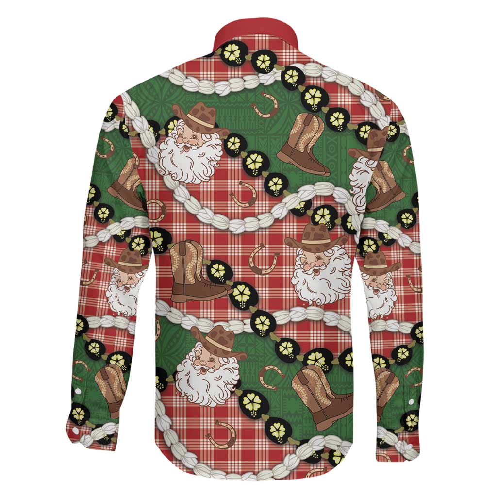Cowboy Hawaii Mele Kalikimaka Family Matching Off The Shoulder Long Sleeve Dress and Hawaiian Shirt Paniolo Kukui Nut Pikake Lei Red Version LT14 - Polynesian Pride