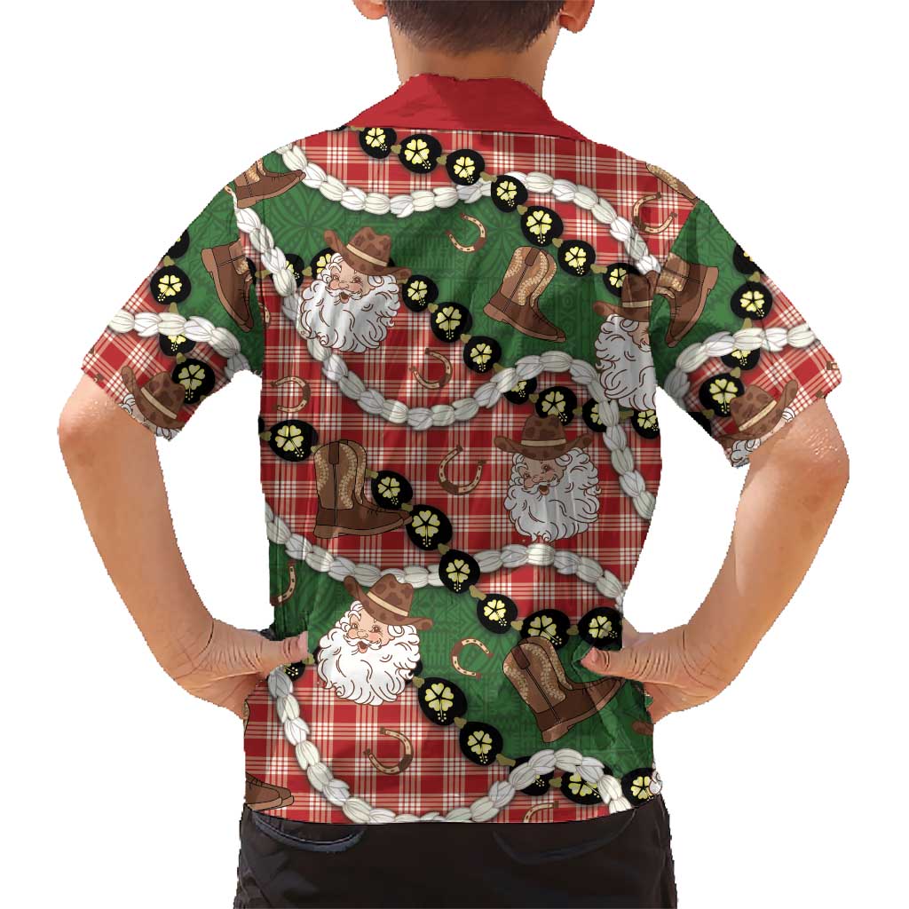 Cowboy Hawaii Mele Kalikimaka Family Matching Off Shoulder Maxi Dress and Hawaiian Shirt Paniolo Kukui Nut Pikake Lei Red Version LT14 - Polynesian Pride