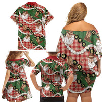 Cowboy Hawaii Mele Kalikimaka Family Matching Off Shoulder Short Dress and Hawaiian Shirt Paniolo Kukui Nut Pikake Lei Red Version LT14 - Polynesian Pride