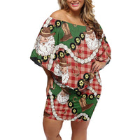 Cowboy Hawaii Mele Kalikimaka Family Matching Off Shoulder Short Dress and Hawaiian Shirt Paniolo Kukui Nut Pikake Lei Red Version LT14 Mom's Dress Red - Polynesian Pride