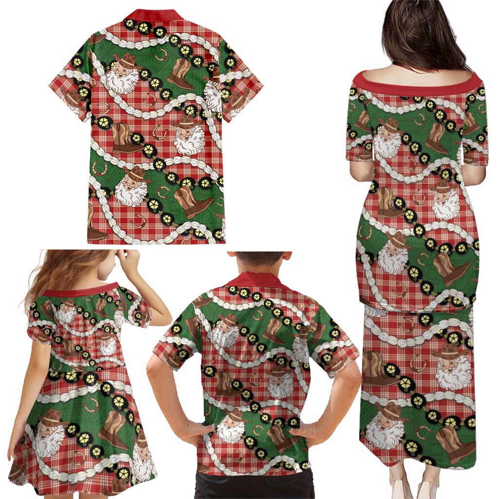 Cowboy Hawaii Mele Kalikimaka Family Matching Puletasi and Hawaiian Shirt Paniolo Kukui Nut Pikake Lei Red Version LT14 - Polynesian Pride