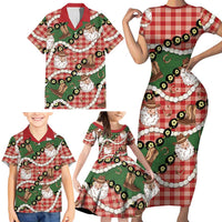 Cowboy Hawaii Mele Kalikimaka Family Matching Short Sleeve Bodycon Dress and Hawaiian Shirt Paniolo Kukui Nut Pikake Lei Red Version LT14 - Polynesian Pride