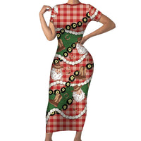 Cowboy Hawaii Mele Kalikimaka Family Matching Short Sleeve Bodycon Dress and Hawaiian Shirt Paniolo Kukui Nut Pikake Lei Red Version LT14 Mom's Dress Red - Polynesian Pride
