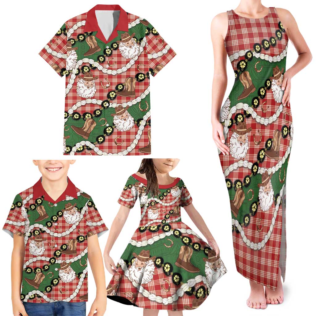 Cowboy Hawaii Mele Kalikimaka Family Matching Tank Maxi Dress and Hawaiian Shirt Paniolo Kukui Nut Pikake Lei Red Version LT14 - Polynesian Pride