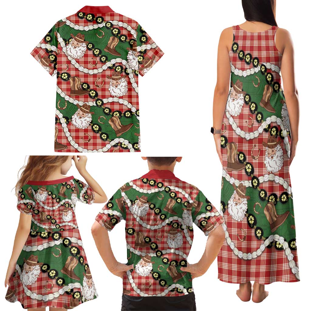 Cowboy Hawaii Mele Kalikimaka Family Matching Tank Maxi Dress and Hawaiian Shirt Paniolo Kukui Nut Pikake Lei Red Version LT14 - Polynesian Pride