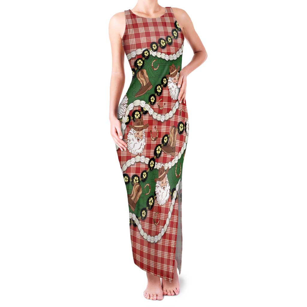 Cowboy Hawaii Mele Kalikimaka Family Matching Tank Maxi Dress and Hawaiian Shirt Paniolo Kukui Nut Pikake Lei Red Version LT14 Mom's Dress Red - Polynesian Pride