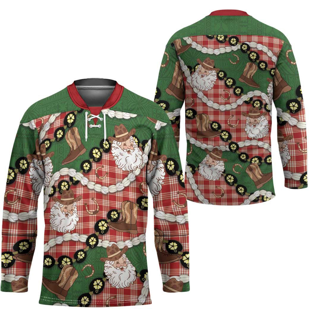 Cowboy Hawaii Mele Kalikimaka Hockey Jersey Paniolo Kukui Nut Pikake Lei Red Version - Polynesian Pride