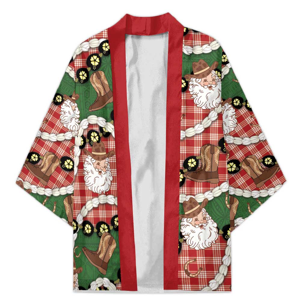 Cowboy Hawaii Mele Kalikimaka Kimono Paniolo Kukui Nut Pikake Lei Red Version LT14 Unisex Red - Polynesian Pride