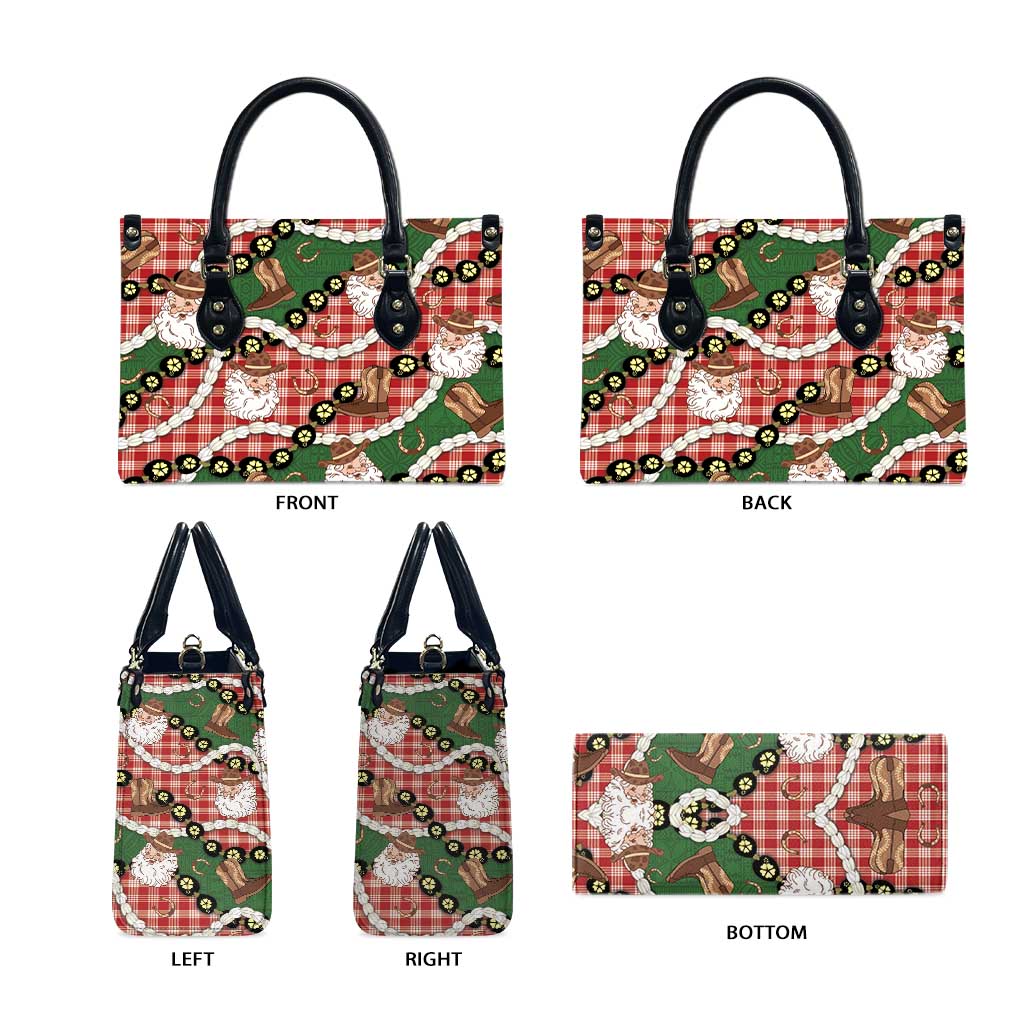 Cowboy Hawaii Mele Kalikimaka Leather Bag Paniolo Kukui Nut Pikake Lei Red Version - Polynesian Pride