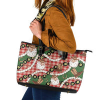 Cowboy Hawaii Mele Kalikimaka Leather Tote Bag Paniolo Kukui Nut Pikake Lei Red Version - Polynesian Pride