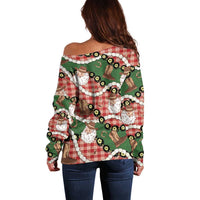 Cowboy Hawaii Mele Kalikimaka Off Shoulder Sweater Paniolo Kukui Nut Pikake Lei Red Version LT14 - Polynesian Pride