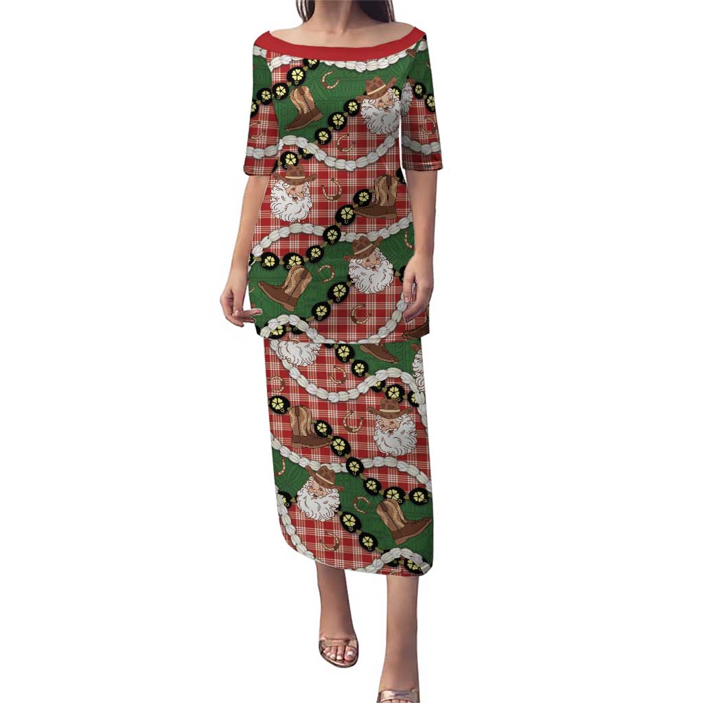 Cowboy Hawaii Mele Kalikimaka Puletasi Paniolo Kukui Nut Pikake Lei Red Version LT14 Long Dress Red - Polynesian Pride