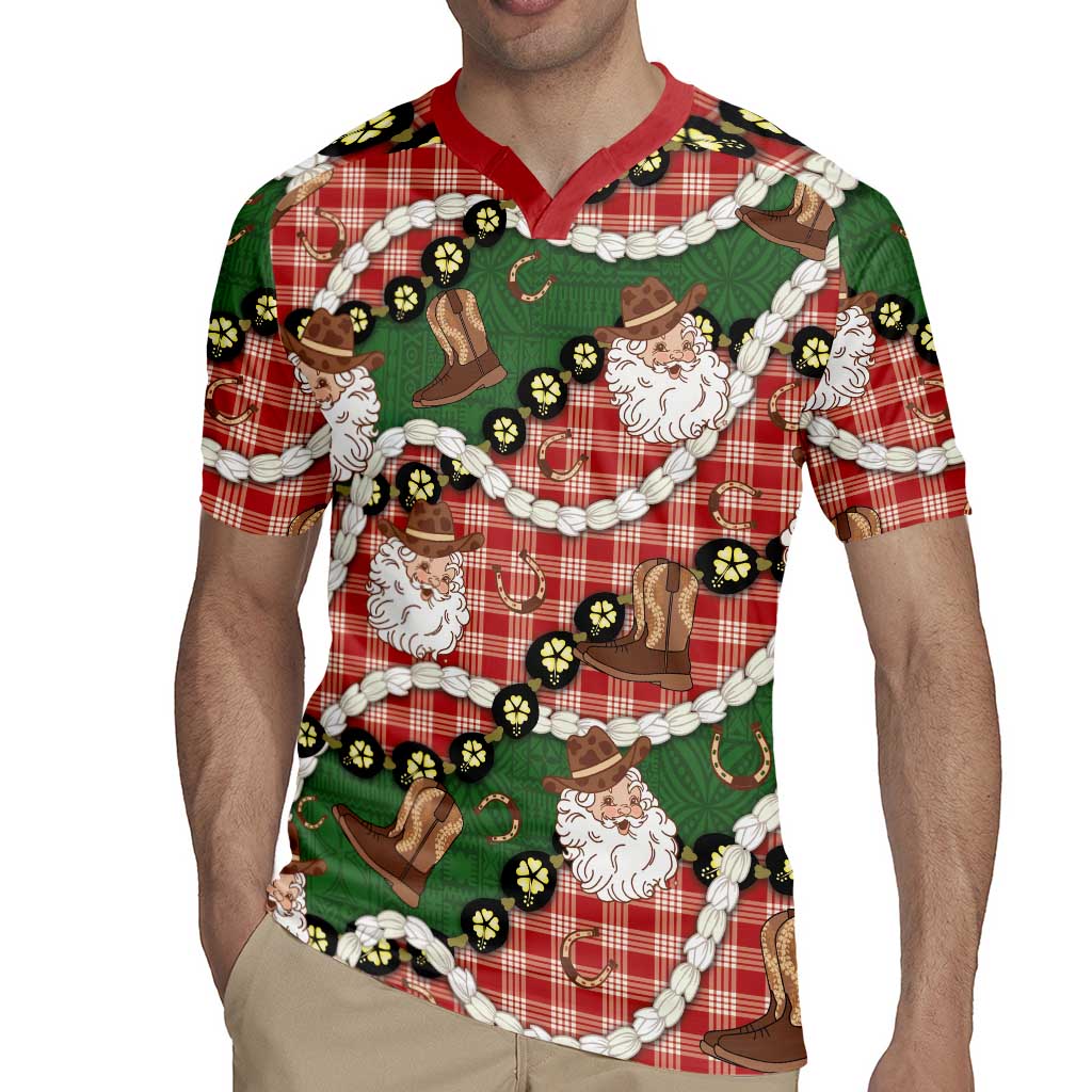 Cowboy Hawaii Mele Kalikimaka Rugby Jersey Paniolo Kukui Nut Pikake Lei Red Version - Polynesian Pride