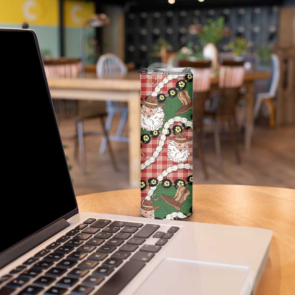 Cowboy Hawaii Mele Kalikimaka Skinny Tumbler Paniolo Kukui Nut Pikake Lei Red Version - Polynesian Pride