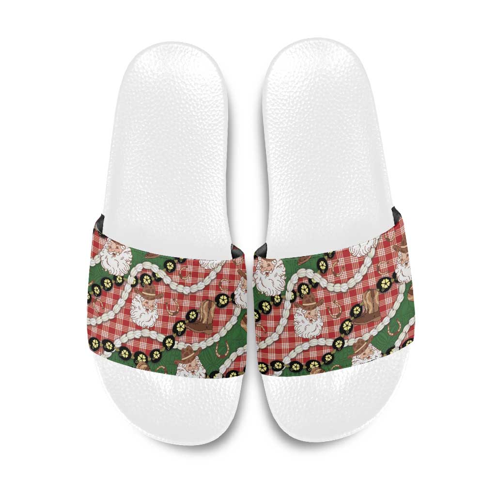 Cowboy Hawaii Mele Kalikimaka Slide Sandals Paniolo Kukui Nut Pikake Lei Red Version LT14 Red - Polynesian Pride