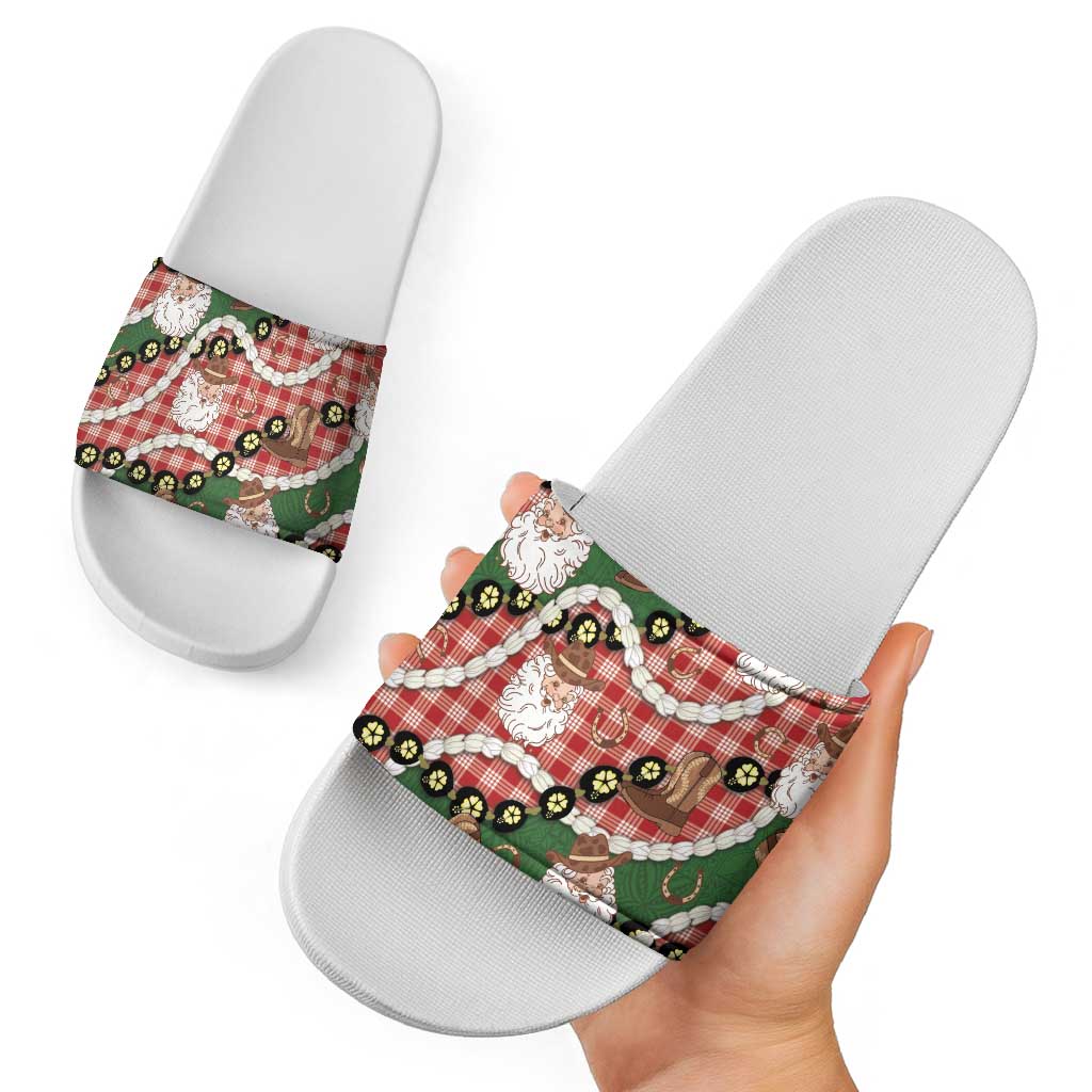 Cowboy Hawaii Mele Kalikimaka Slide Sandals Paniolo Kukui Nut Pikake Lei Red Version LT14 - Polynesian Pride