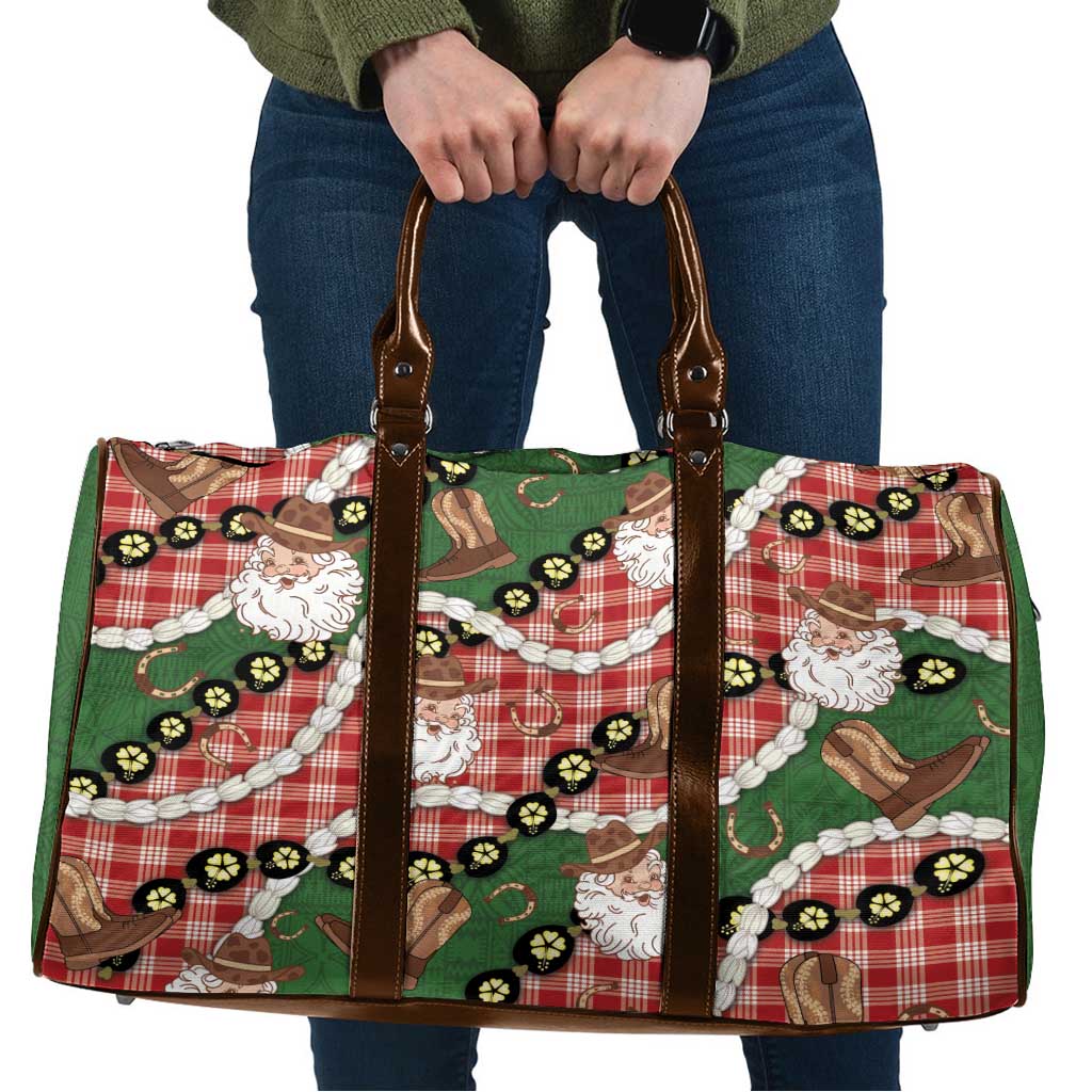 Cowboy Hawaii Mele Kalikimaka Travel Bag Paniolo Kukui Nut Pikake Lei Red Version - Polynesian Pride