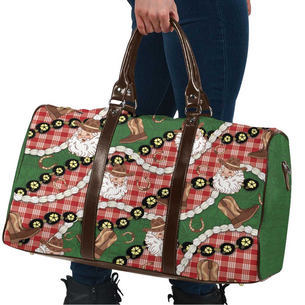 Cowboy Hawaii Mele Kalikimaka Travel Bag Paniolo Kukui Nut Pikake Lei Red Version - Polynesian Pride