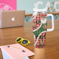 Cowboy Hawaii Mele Kalikimaka Tumbler With Handle Paniolo Kukui Nut Pikake Lei Red Version - Polynesian Pride