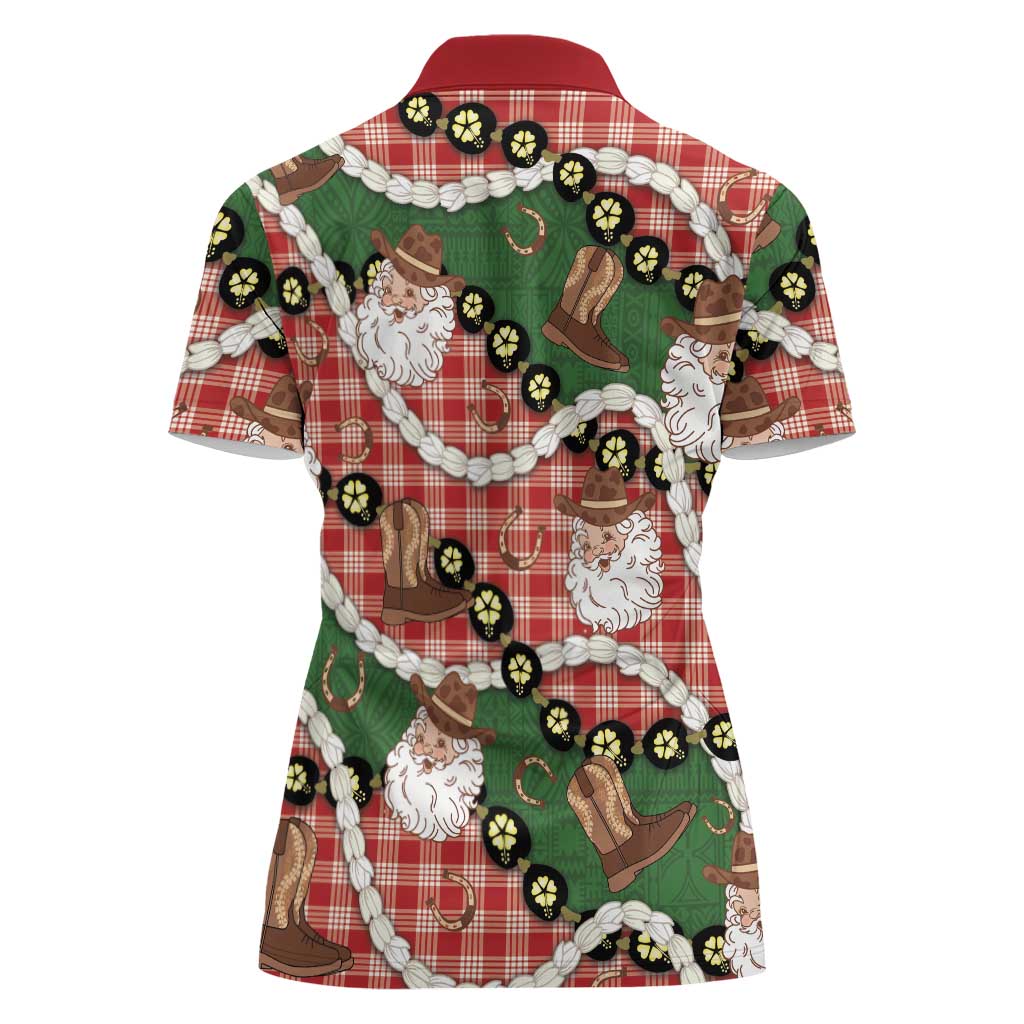 Cowboy Hawaii Mele Kalikimaka Women Polo Shirt Paniolo Kukui Nut Pikake Lei Red Version - Polynesian Pride