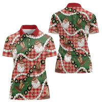 Cowboy Hawaii Mele Kalikimaka Women Polo Shirt Paniolo Kukui Nut Pikake Lei Red Version - Polynesian Pride