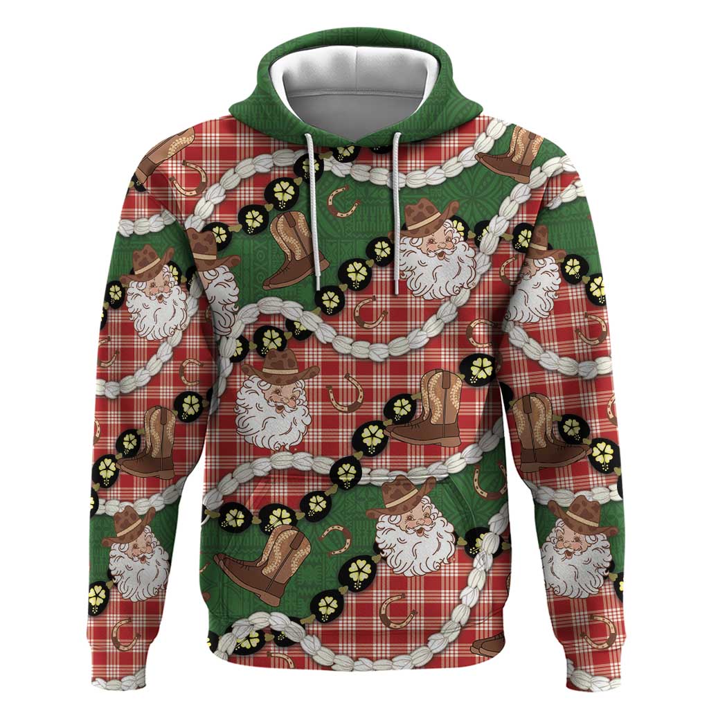 Cowboy Hawaii Mele Kalikimaka Zip Hoodie Paniolo Kukui Nut Pikake Lei Red Version - Polynesian Pride