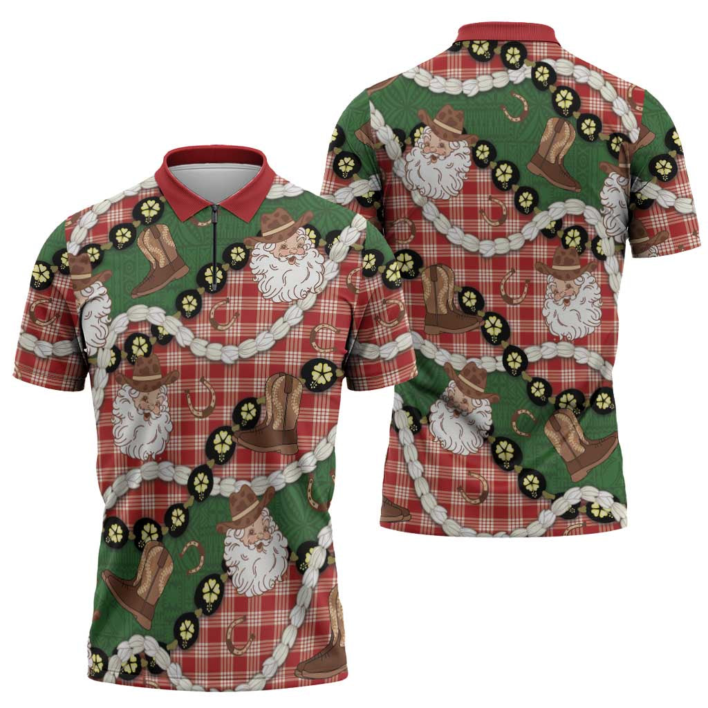 Cowboy Hawaii Mele Kalikimaka Zipper Polo Shirt Paniolo Kukui Nut Pikake Lei Red Version - Polynesian Pride