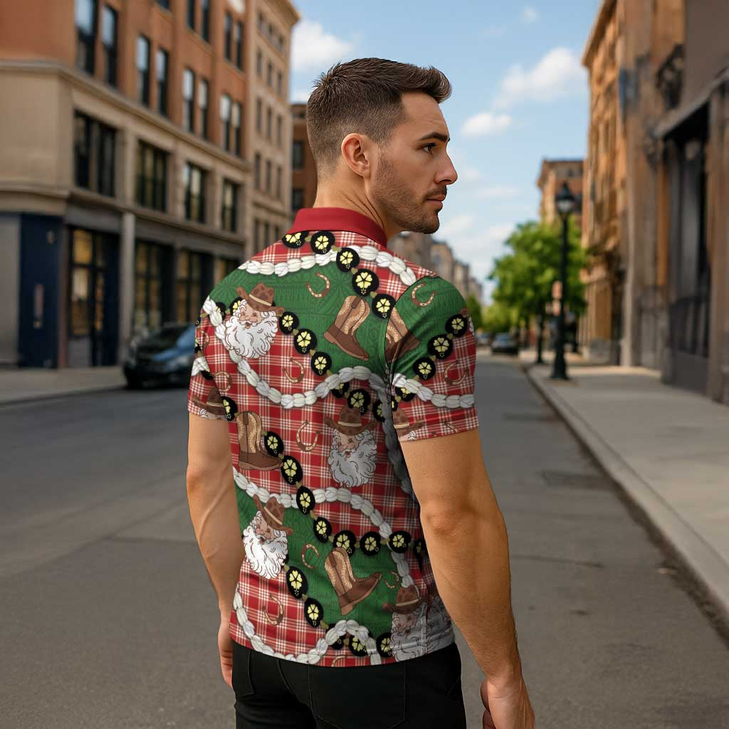 Cowboy Hawaii Mele Kalikimaka Zipper Polo Shirt Paniolo Kukui Nut Pikake Lei Red Version - Polynesian Pride