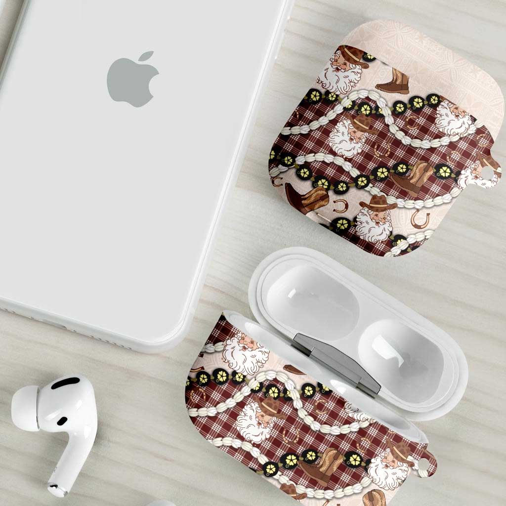 Cowboy Hawaii Mele Kalikimaka AirPods Case Paniolo Kukui Nut Pikake Lei Burgundy Version - Polynesian Pride