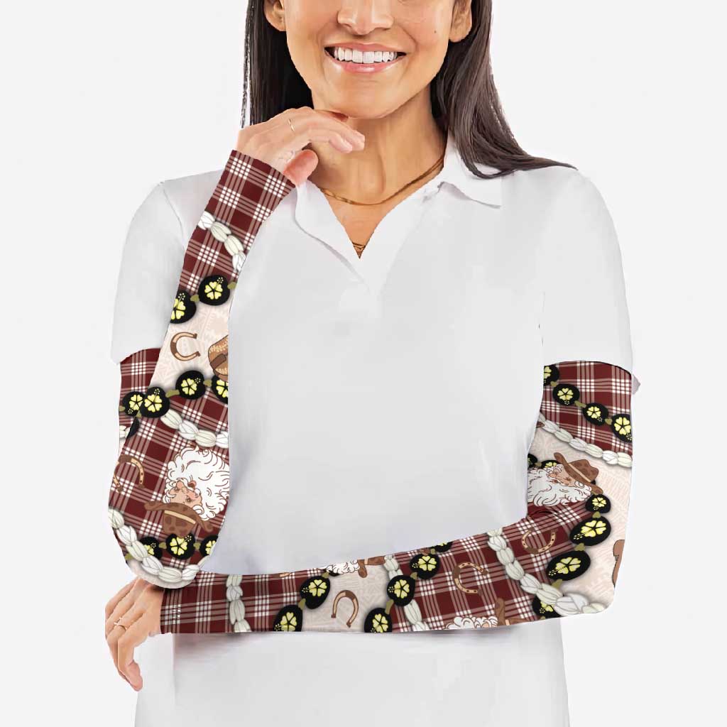 Cowboy Hawaii Mele Kalikimaka Arm Sleeves Paniolo Kukui Nut Pikake Lei Burgundy Version - Polynesian Pride