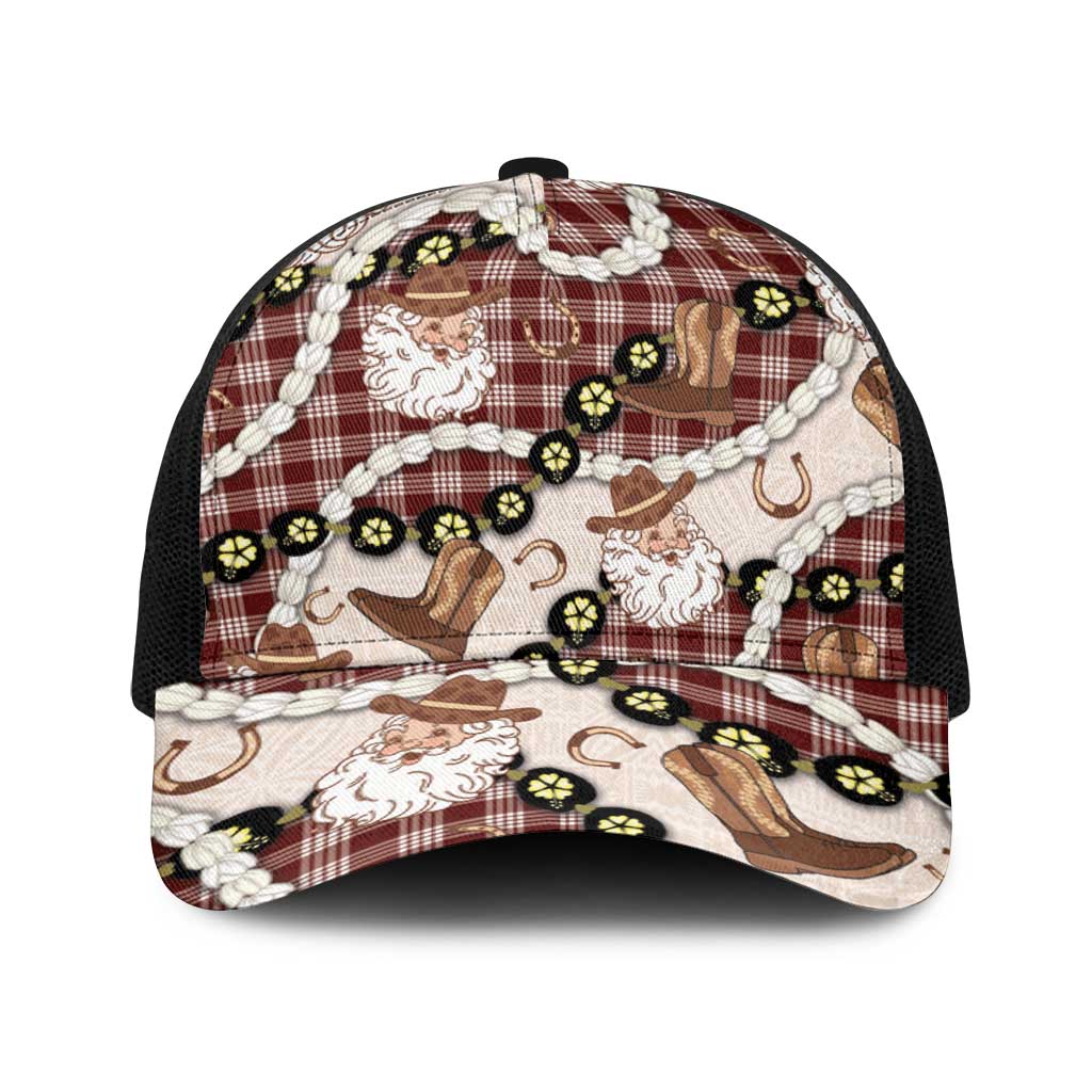 Cowboy Hawaii Mele Kalikimaka Baseball Net Cap Paniolo Kukui Nut Pikake Lei Burgundy Version - Polynesian Pride