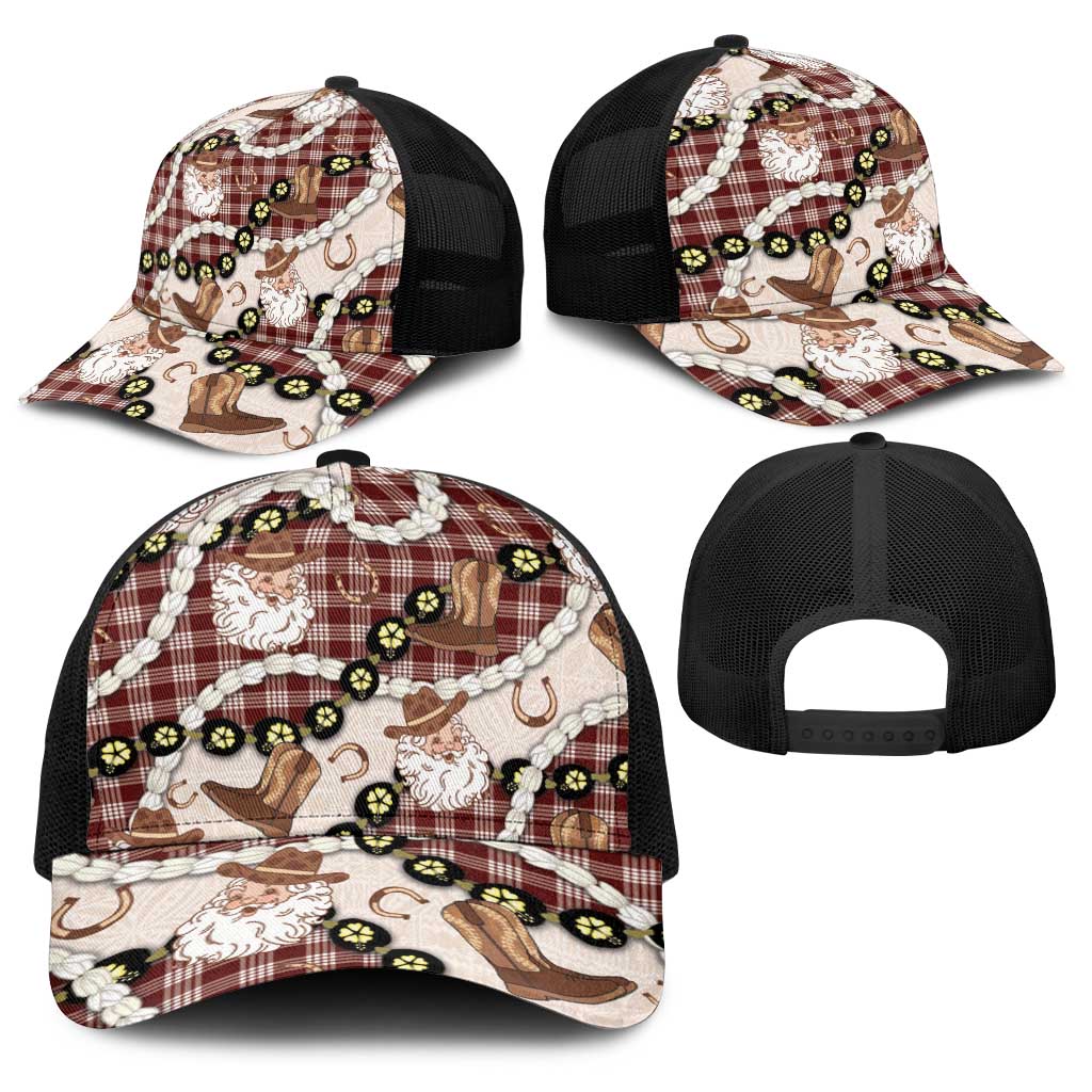 Cowboy Hawaii Mele Kalikimaka Baseball Net Cap Paniolo Kukui Nut Pikake Lei Burgundy Version - Polynesian Pride