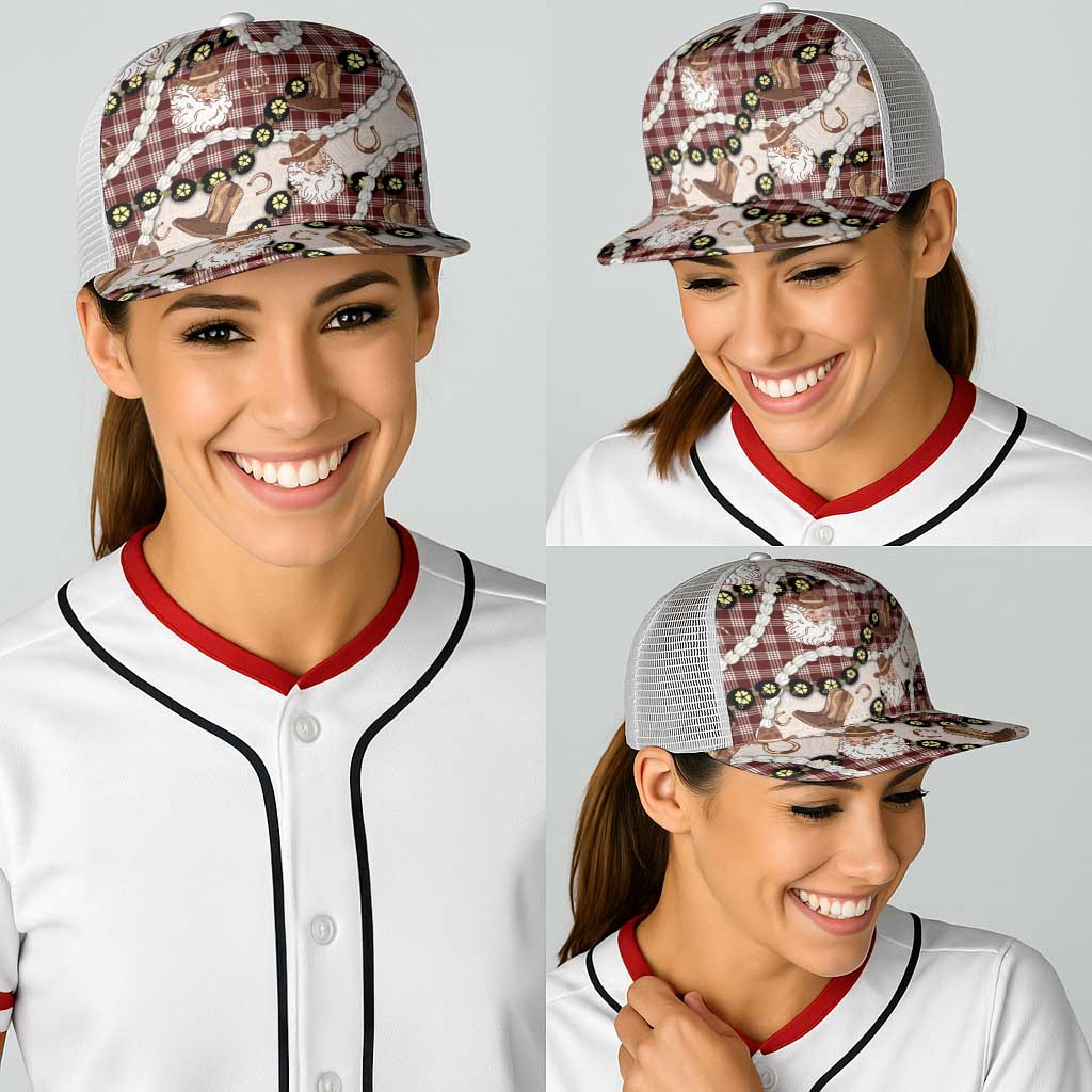Cowboy Hawaii Mele Kalikimaka Baseball Net Cap Paniolo Kukui Nut Pikake Lei Burgundy Version - Polynesian Pride