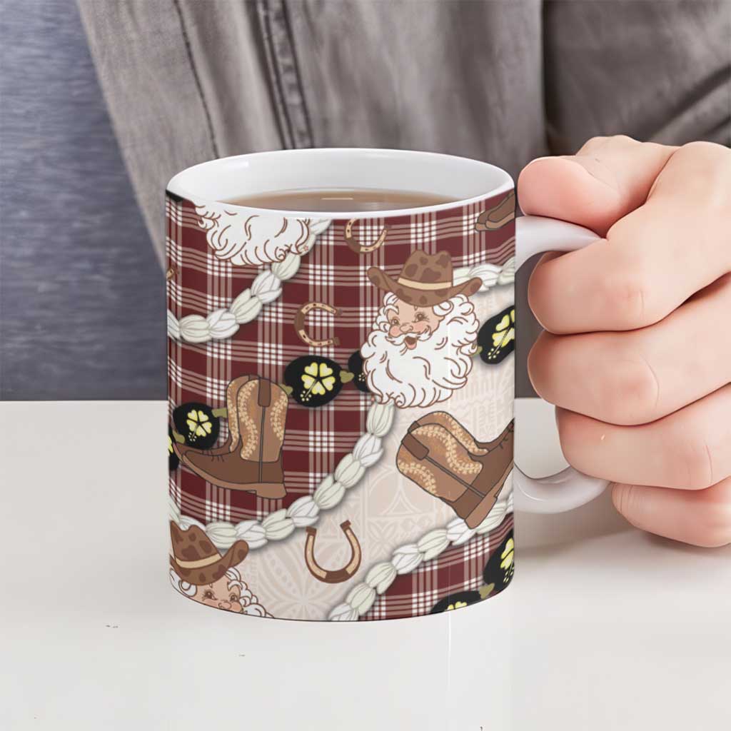 Cowboy Hawaii Mele Kalikimaka Ceramic Mug Paniolo Kukui Nut Pikake Lei Burgundy Version LT14 - Polynesian Pride