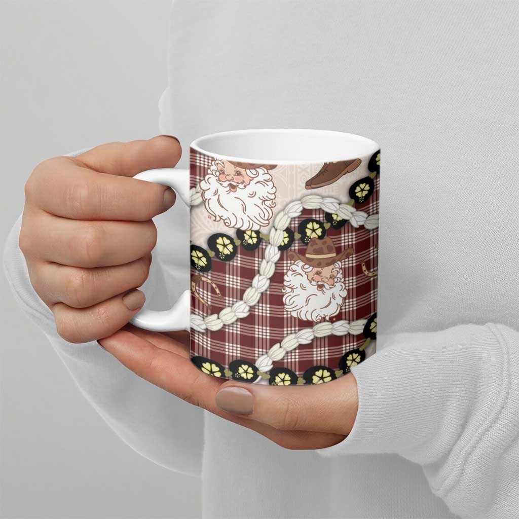 Cowboy Hawaii Mele Kalikimaka Ceramic Mug Paniolo Kukui Nut Pikake Lei Burgundy Version LT14 - Polynesian Pride