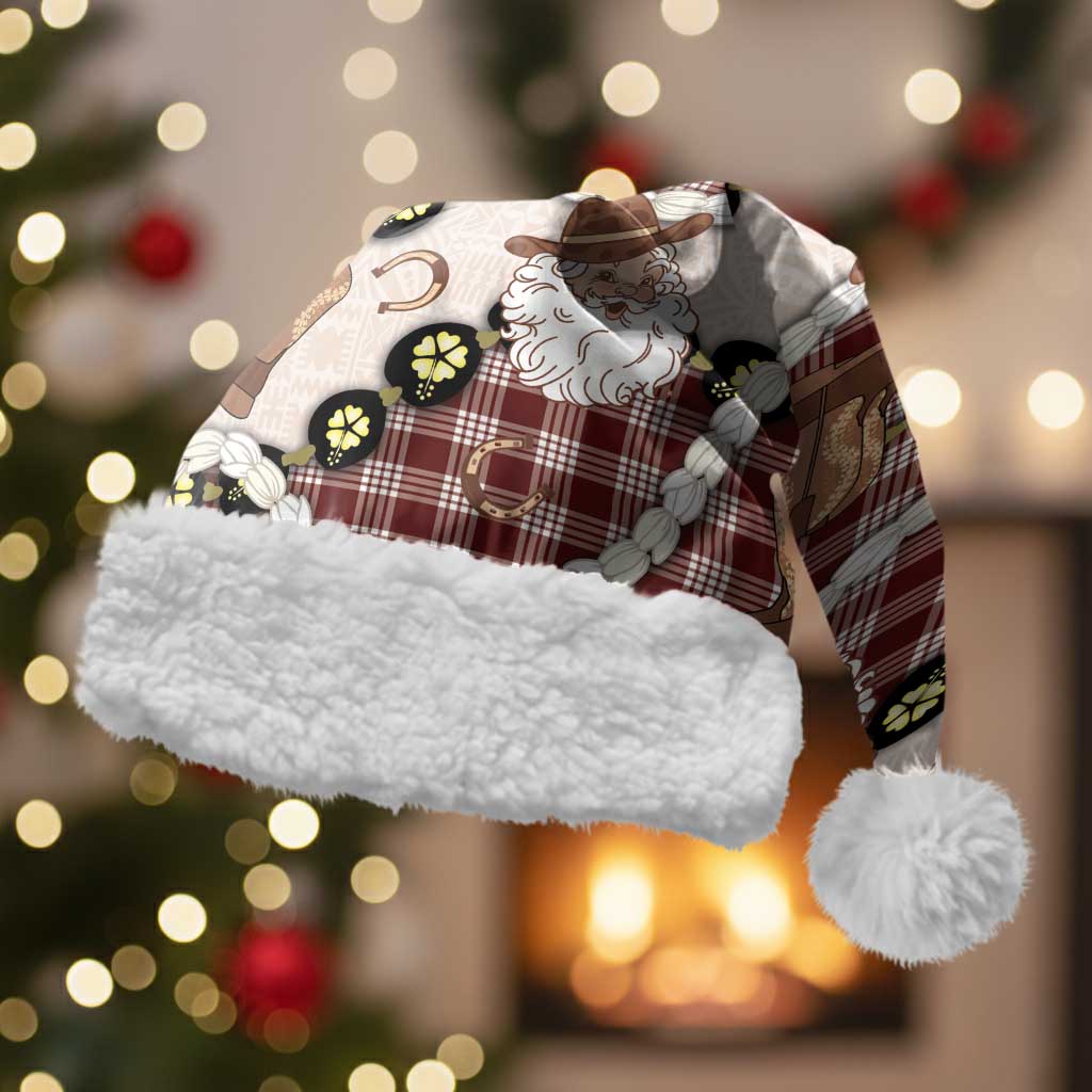 Cowboy Hawaii Mele Kalikimaka Christmas Santa Hat Paniolo Kukui Nut Pikake Lei Burgundy Version - Polynesian Pride
