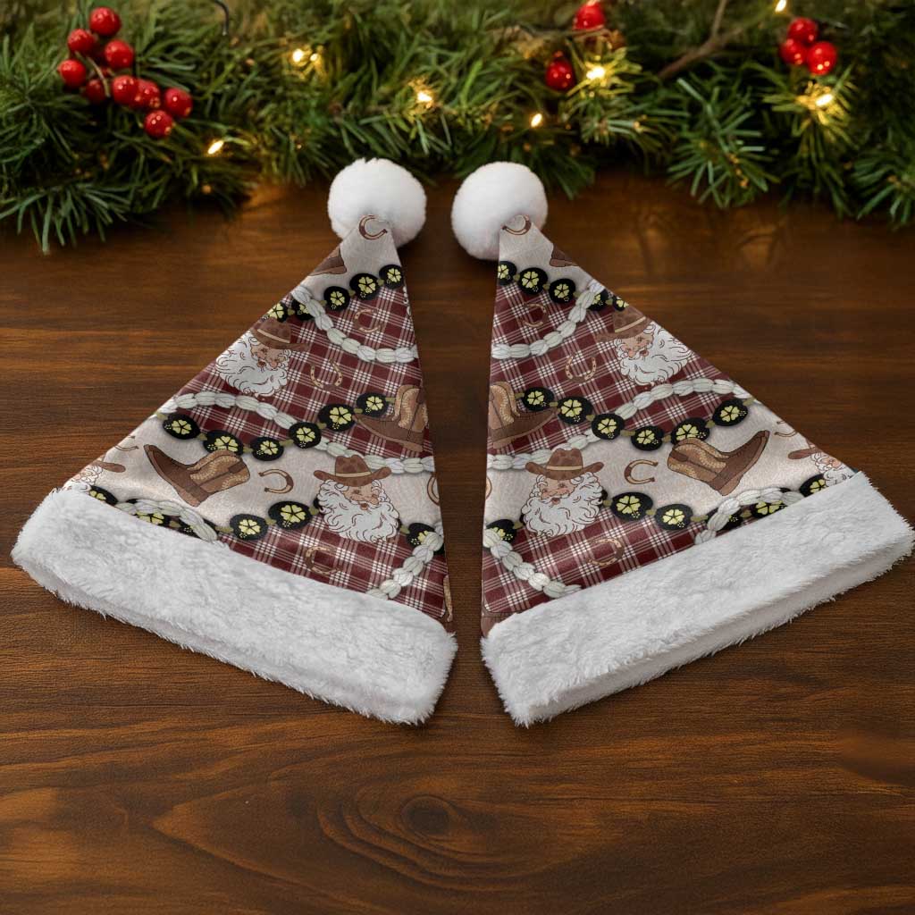 Cowboy Hawaii Mele Kalikimaka Christmas Santa Hat Paniolo Kukui Nut Pikake Lei Burgundy Version - Polynesian Pride